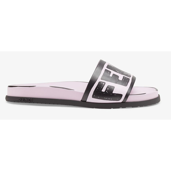 Fendi Joshua Vides Pink Black Leather Logo Mule Slide Flat Flip Flop Sandal 35 - Picture 2 of 12